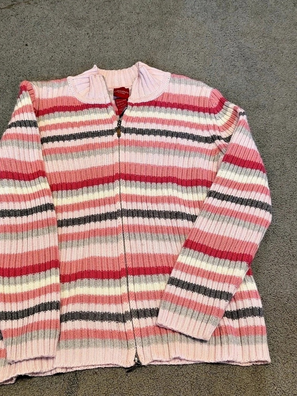 Olsen Striped Zip Cardigan in Pink & Red